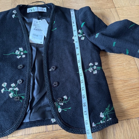 NWT Zara XS Floral Embroidered Textured Short Jacket Open Blazer 4786/044/800 - Picture 7 of 10